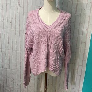 Aeropostale Pink Cable Knit V-Neck Sweater size M